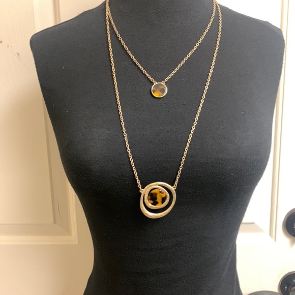 Necklace, Gold and Brown circle design, Double stranded, 21 1/2” - Picture 1 of 9